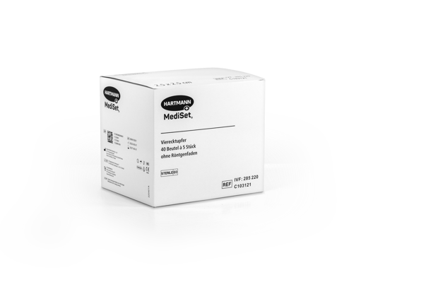 MediSet Marly Tampone quadrato sterile sterile, tampone quadrato, senza filo radiopaco, cucitura centrale 2.5 x 2.5 cm P5