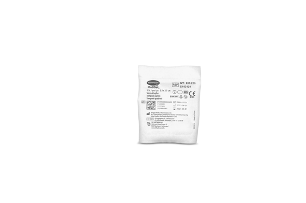 MediSet Marly Tampone quadrato sterile sterile, tampone quadrato, senza filo radiopaco, cucitura centrale 2.5 x 2.5 cm P5