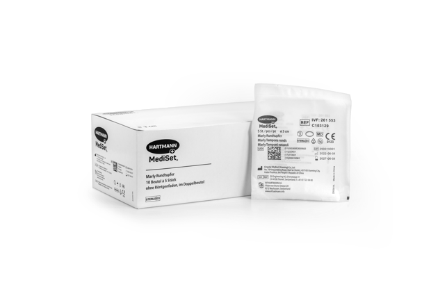 MediSet® Marly Tamponi tondi, sterili sterile, senza filo radiopaco, in doppia confezione Ø 3 cm, doppio sacchetto P5