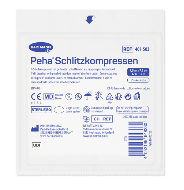 Peha Compressa fessurata sterile 17 fili, 12 strati, compressa fessurata 7.5 x 7.5 cm 50xP2
