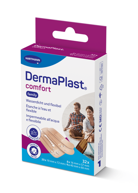 DermaPlast® Comfort Pansement adhésif Family, strips emballés individuellement 3 grandeurs assorties