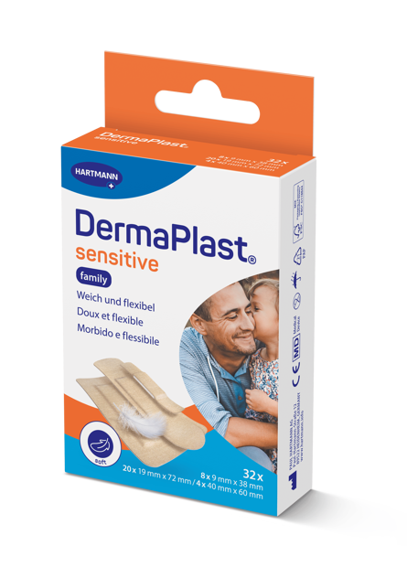 DermaPlast® Sensitive couleur chair Family, strips emballés individuellement 3 grandeurs assorties
