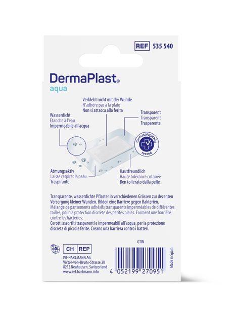 DermaPlast® Aqua Pansements résistants à l'eau Family, strips emballés individuellement 3 grandeurs assorties