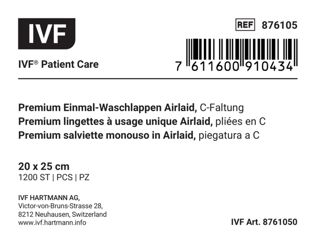 IVF® Patient Care Premium lingettes à usage unique Airlaid plié, pliage en C